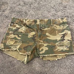 Camouflage jean shorts